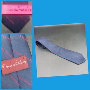 Oscar de la Renta Navy/Red Pinstriped Neck Tie Business Career Designer Classic